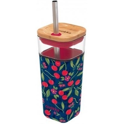 Quokka Cube Sklenený pohár so silikónovým povrchom CHERRIES 40059 540 ml