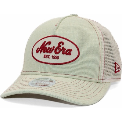 New Era Branded Denim Oval Logo 9FORTY M-CROWN A-Frame Trucker Cream