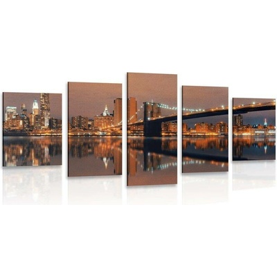 5-dílný obraz odraz Manhattanu ve vodě - 100x50