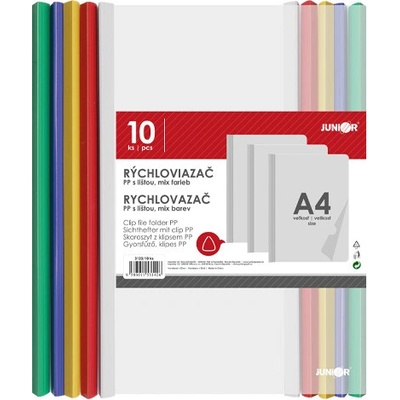 JUNIOR Rychlovazač s barevnou lištou PP/A4, sada 10 ks 597314