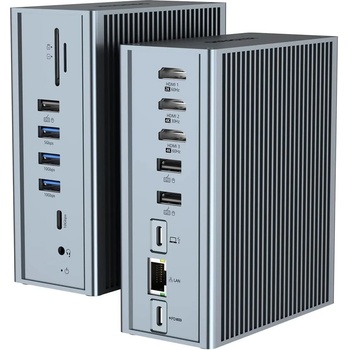 Image 1 of Qhou Професионална Докинг станция Qhou 16 in 1 USB C Hub, 3x HDMI, Ethernet, 100W PD, 3.5mm Audio, 2x USB A, USB C 10Gbps, SD/TF for Mac Pro/Air, Сива (B0D14WDWD2)