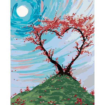 Zuty Malování podle čísel Keřík na kopci ve tvaru srdce 80 x 100 cm bez rámu a bez vypnutí plátna