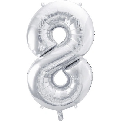 PartyDeco Fóliový balón narodeninové číslo 8 strieborný 86cm