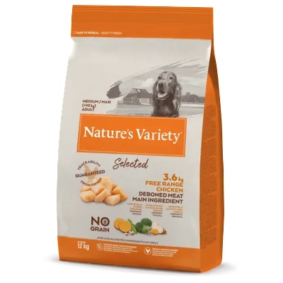 Nature's Variety Nature`s variety selected medium/maxi free range chicken - Пълноценна, Натурална храна, БЕЗ ЗЪРНО, за пораснали кучета, над 1 година, от средни и едри породи, със свободно отглеждани пилета - САЩ - 12 кг 927150