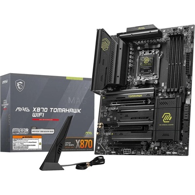 Дънна платка MSI MAG X870 TOMAHAWK WIFI, X870, AM5, DDR5, PCI-E 5.0 (USB-C&HDMI), 4x SATA 6Gb/s, 4x M. 2 Slots, 2x USB4, 1x USB 3.2 Gen 2 Type-C, 5GbE LAN, Wi-Fi 7, Bluetooth 5.4, ATX (911-7E51-001)