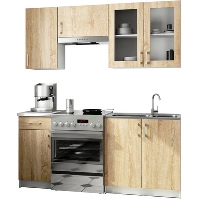 Kuchynská linka LIMA s vitrínou 1,8 m H720 biela/dub sonoma