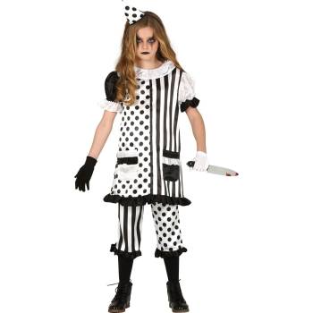 Fiestas Guirca Момичешки костюм Зъл клоун в черно и бяло Размер - деца: M: 115-123 см