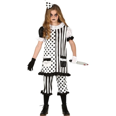 Fiestas Guirca Момичешки костюм Зъл клоун в черно и бяло Размер - деца: M: 115-123 см