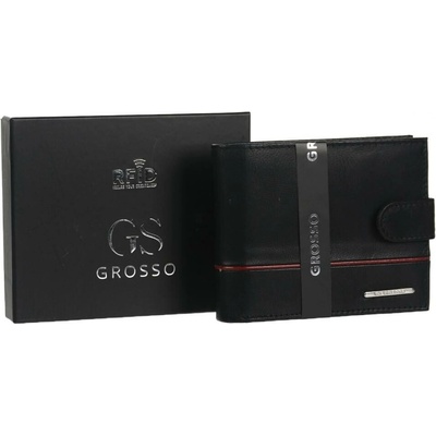 Grosso Kožená pánska peňaženka čierno červená RFID so zapínaním v štýlovej krabičke