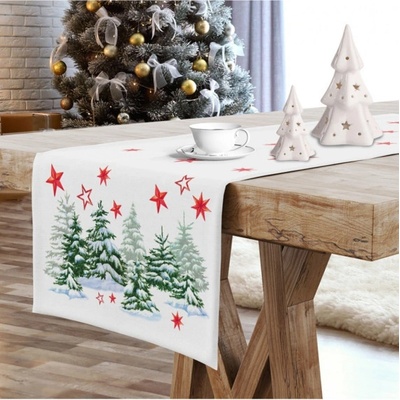 Mondo Vianočný behúň Vianočný stromček s červenými hviezdami MIG933 Biela 40x220cm