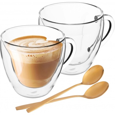 ADS Комплект от 2 двустенни чаши за кафе ADS - Andrea, 250 ml, с лъжички (103003281)
