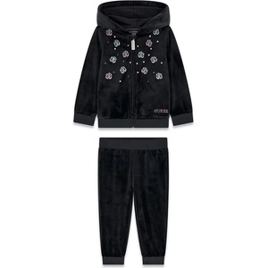 Guess Детски черен кадифен спортен комплект с рози и кристали Guess