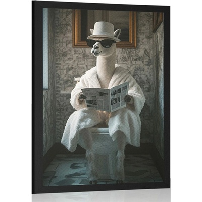 Plakát alpaka s novinami na záchodě - 40x60 white