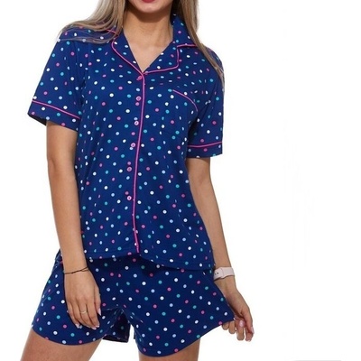 Тъмносиня пижама с малки цветни точки