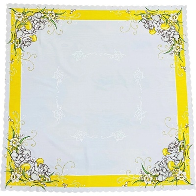 TiaHome Veľkonočný obrus Zajačiky žltý 90x90cm