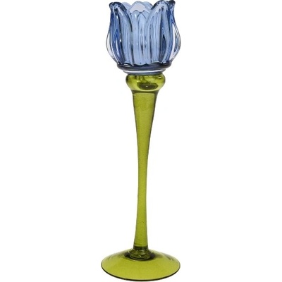 Werner Voss Sklenený svietnik Tulipán 26 cm modrá