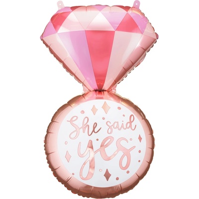 PartyDeco Balónek fóliový Prsten She said Yes 41 x 72 cm