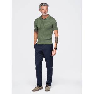 Ombre Clothing Мъжка поло тениска с вискоза, крой SLIM FIT, с вертикални райета - оливен цвят V4 OM-POSS-0180 Ombre Clothing Ombre Clothing | Zelen | МЪЖЕ | S