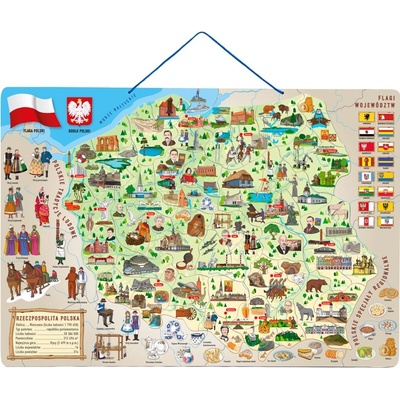 Magnetická mapa Polska s obrázky a společenská hra 3v1