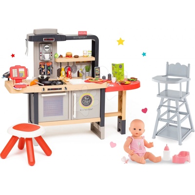 Smoby Set reštaurácia s elektronickou kuchynkou Chef Corner Restaurant s jedálenskou stoličkou a cikajúcou bábikou