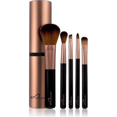 Luvia Cosmetics Travel Set štetec na očné tiene 1 ks + štetec na tieňovanie a prechody 1 ks + štetec na púder 1 ks + kontúrovací štetec na pery 1 ks + štetec na očné linky 1 ks + puzdro na štetce 1 ks