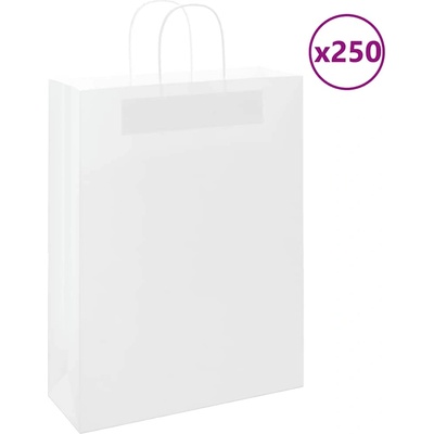 vidaXL Хартиени торбички 250 бр с дръжки бели 32x12x42 см (4101620)