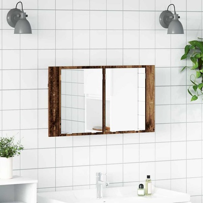 vidaXL Шкаф с огледало за баня с рафт Старо дърво 80 x 12 x 45 см (886226)