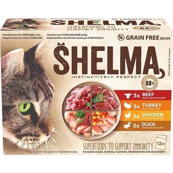 Shelma kočka kuřecí hovädzie, kachní a krůtí 12 x 85 g