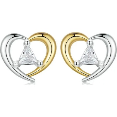 Grace Silver Jewellery stříbrné náušnice Dvoubarevná srdíčka se zirkony E-BSE1027/235 stříbrná