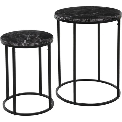 Homestyling Servírovacie stolíky okrúhle sada 2 ks čierny mramor KO NB1510000 KO NB1510000