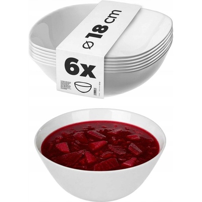 Kadax SALÁTOVÁ MISKA SKLENĚNÉ MISKY NA POLÉVKU SVAČINKY BÍLÁ 18 CM 6 Ks