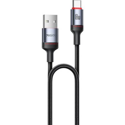 Yesido Кабел за данни - Yesido CA130C - USB → Type-C, fast charge 18W, 3A, 480Mbps, CarPlay, алуминий, 2m - Черен