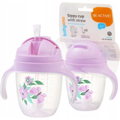 BabyOno nekapající hrneček se zatíženým brčkem 240 ml lila
