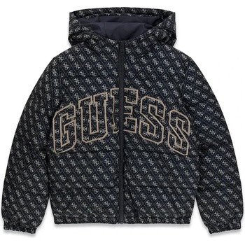 GUESS Зимно яке за момче в тъмносиньо с лога Guess и голям бежов надпис