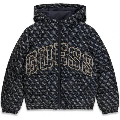 GUESS Зимно яке за момче в тъмносиньо с лога Guess и голям бежов надпис