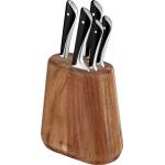 Tefal Jamie Oliver by Tefal 5-piece Kitchen Knife Set + Block, Chef/Santoku/Bread/Utility/Peeling Knife, ice-hardened, German stainless steel blades, acacia wood block, brown, K267S556 (K267S556)