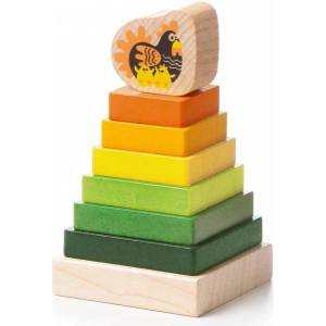 Cubika 15276 Цветна пирамида с кокошка - дървен пъзел 8 части (1-15276)