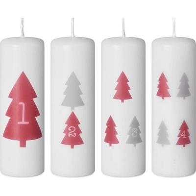 Emocio adventní 40x120 bílé barvy s červeno šedým potiskem stromečků a čísel 4 x 125 g