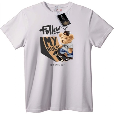 NOONEBRAND Тениска Следвай моите правила скейт мече - 7XL, White
