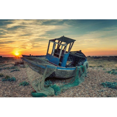 DIMEX ART Флизелинов фототапет изоставена рибарска лодка 375 x 250 см