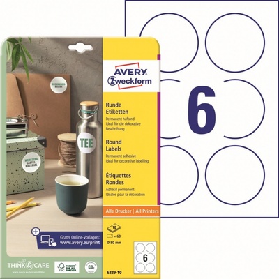 Avery Zweckform 6229-10 Kulaté etikety 80 mm 60 ks bílá