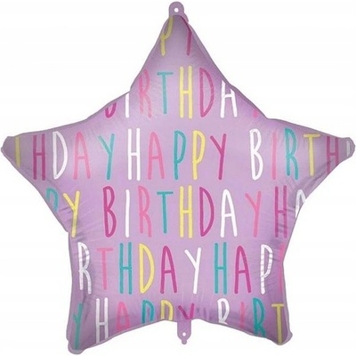 Procos Balónek fóliový hvězda fialová Happy Birthday 46 cm