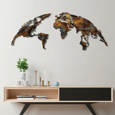 ASIR Nástěnná dekorace kovová WORLD MAP zlatá a tyrkysová