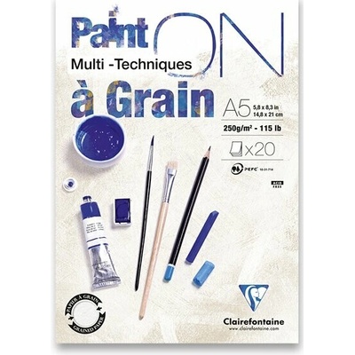 Clairefontaine Paint ON, blok Mix media A5, 250 g, 20 listů, zrnitý