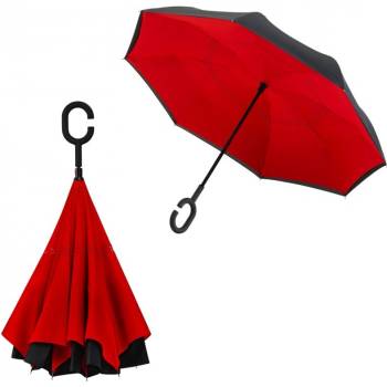Obrácený holový deštník s dvojitým potahem v červené a černé barvě červená