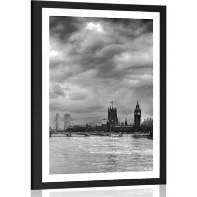 Plakát s paspartou jedinečný Londýn v černobílém provedení - 40x60 no frame