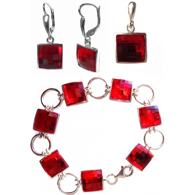 A-B Set of silver jewelry with red Swarovski crystals Sunset 20000006