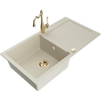 Mexen Leo гранитна мивка с 1 камера и отцедник и кухненски смесител Carla, бежов - 6501-69-670700-50 (6501-69-670700-50)