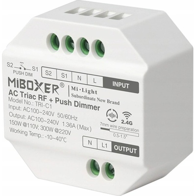 MiBoxer TRI-C1 Stmívač AC 100-240V 2.4GHz RF Push 0-100% 150/300W