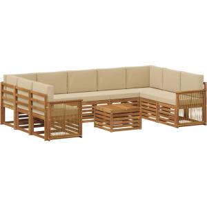 vidaXL Комплект дивани за открито 10 бр. Натурално (3384869)